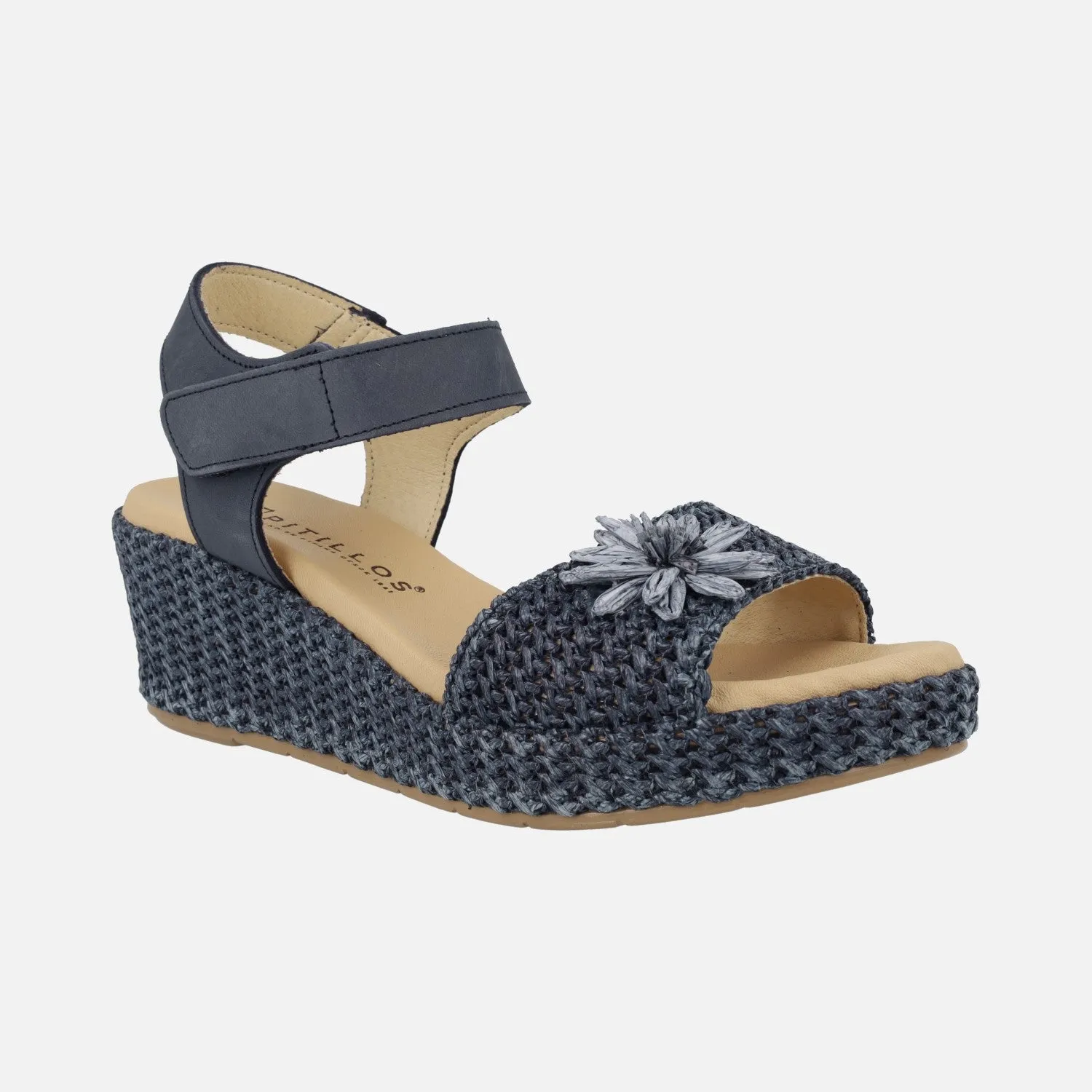 Sandalias de rafia con adorno de flor y cierre de velcro