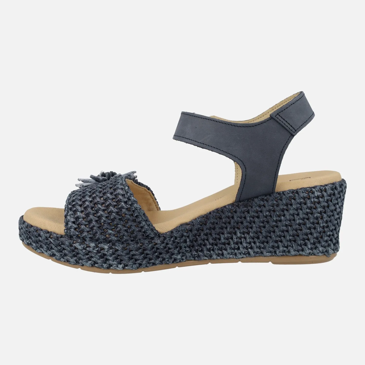 Sandalias de rafia con adorno de flor y cierre de velcro