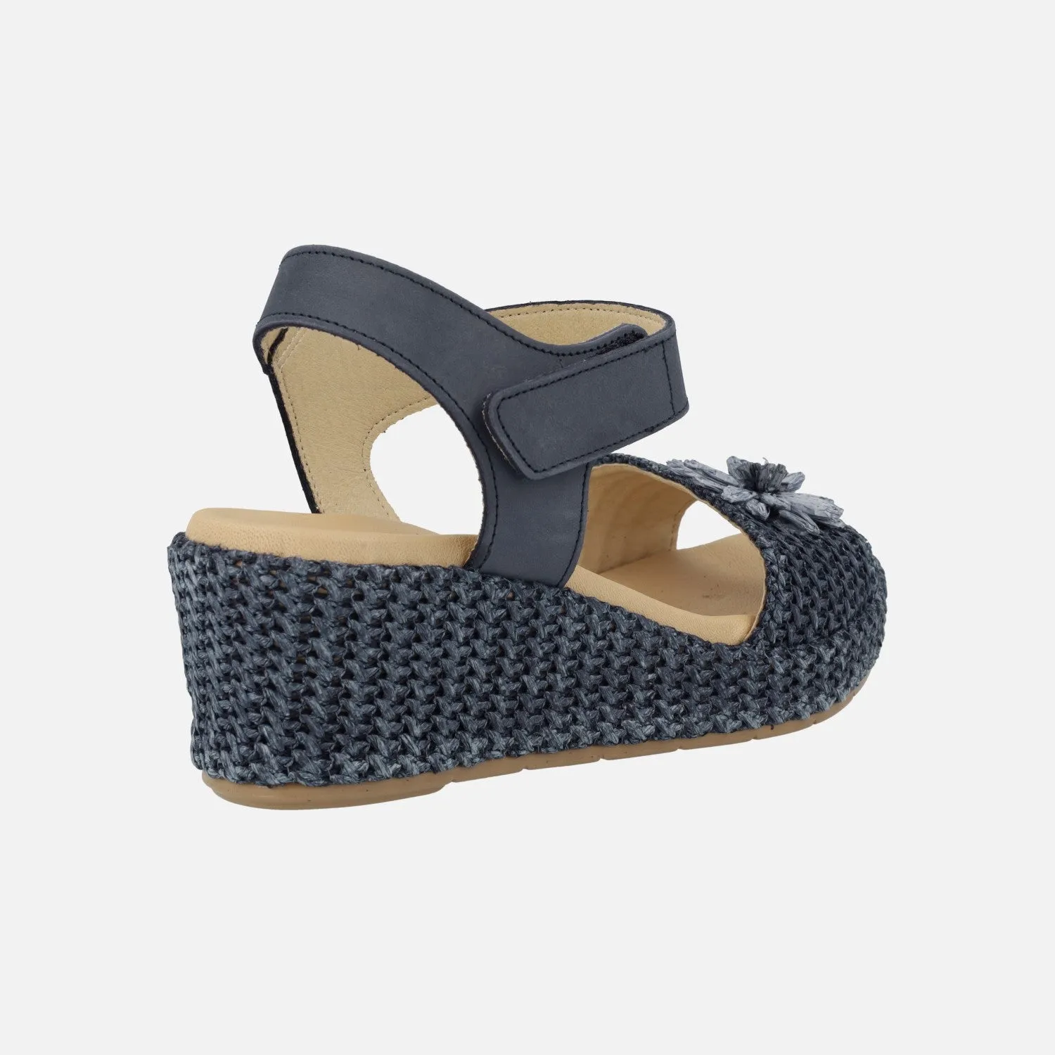 Sandalias de rafia con adorno de flor y cierre de velcro