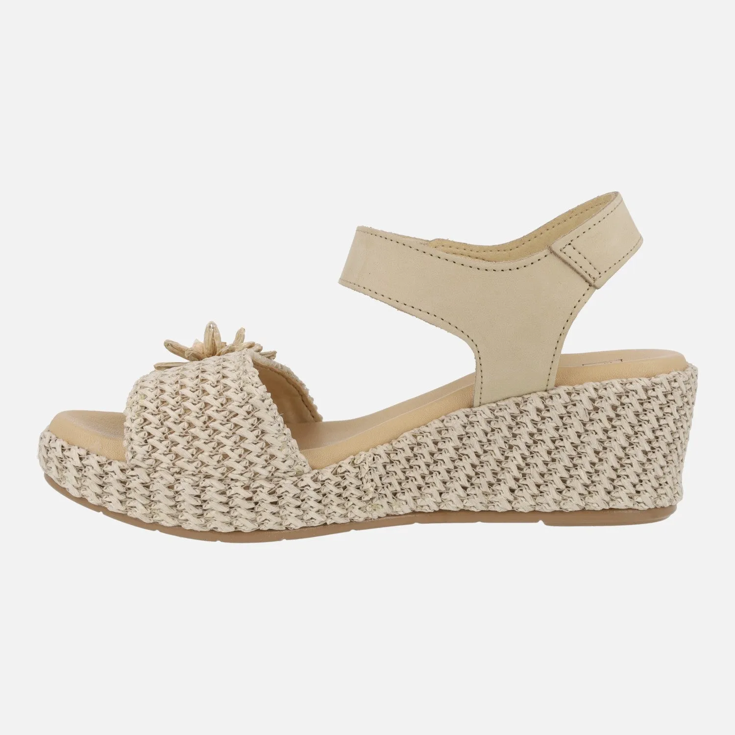 Sandalias de rafia con adorno de flor y cierre de velcro