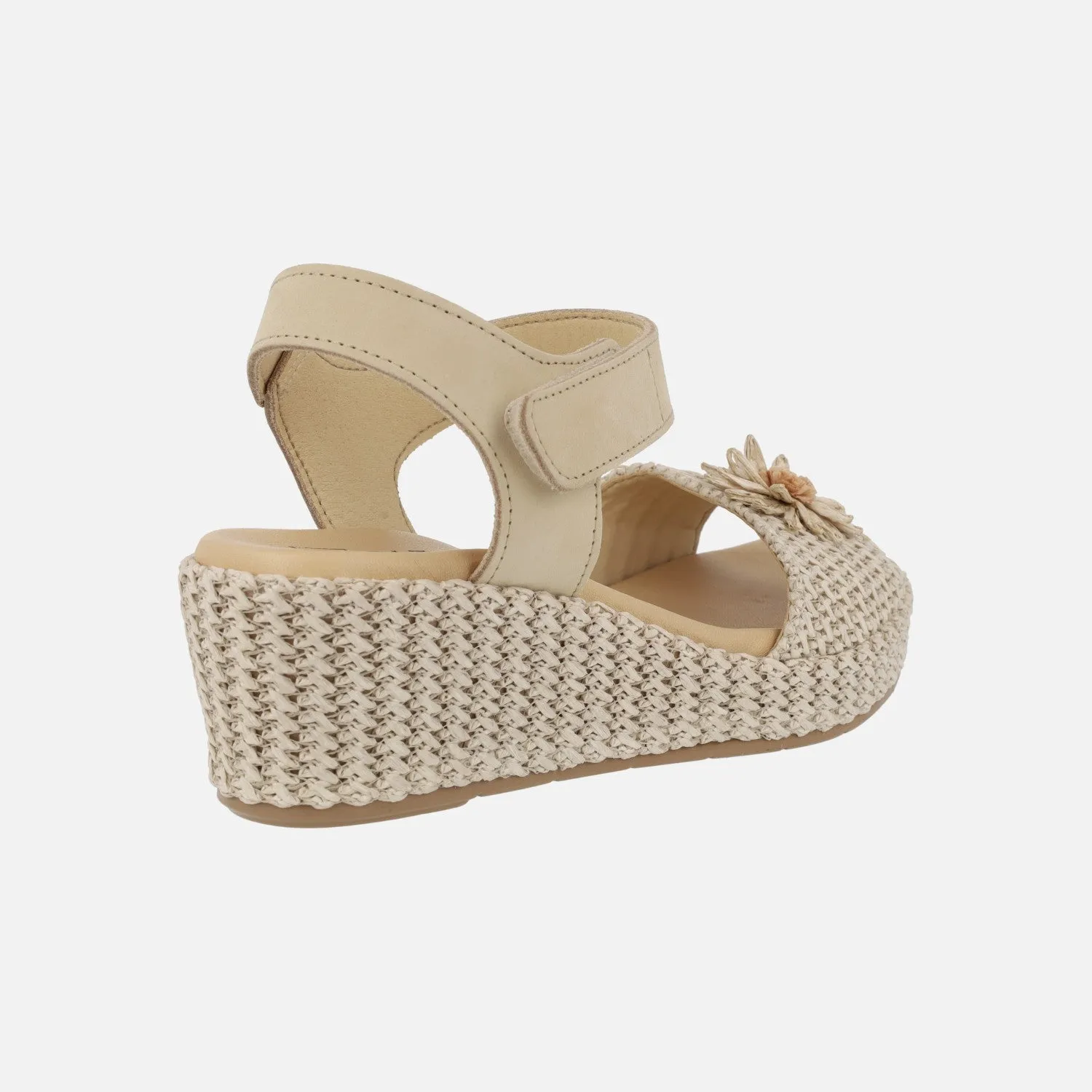 Sandalias de rafia con adorno de flor y cierre de velcro