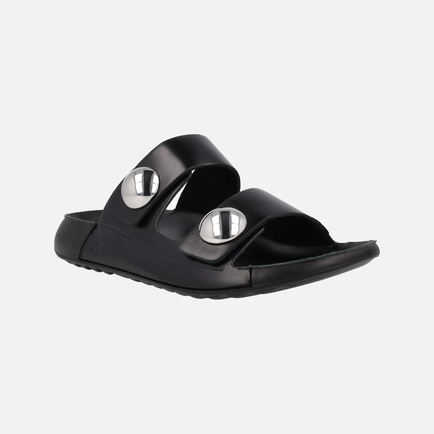 Sandalias negras de piel con cierre de velcro y botones metálicos Cozmo