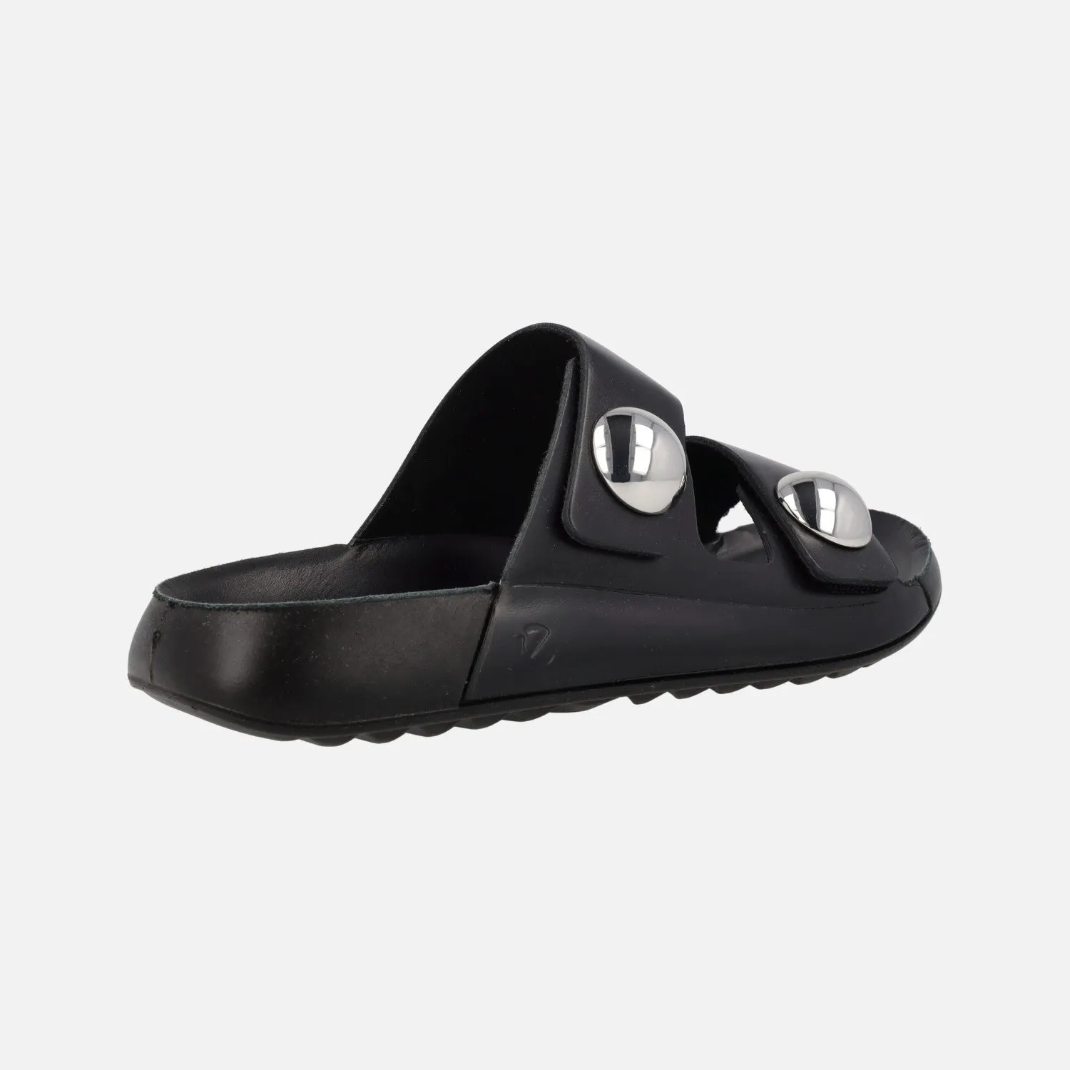 Sandalias negras de piel con cierre de velcro y botones metálicos Cozmo