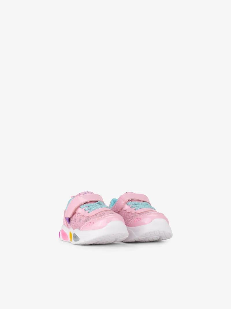 SAPATILHA COMBINADA ESTAMPADA DE ATACADOR ELÁSTICO E VELCRO COM LUZES LED NA SOLA