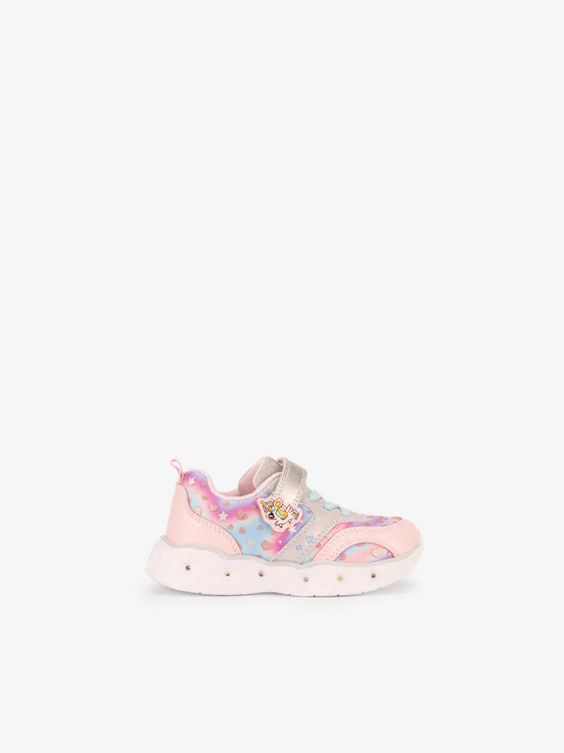 SAPATILHA MULTICOLOR ESTAMPADA DE VELCRO E ATACADOR ELÁSTICO COM SOLA EXTRA LEVE COM LUZES LED