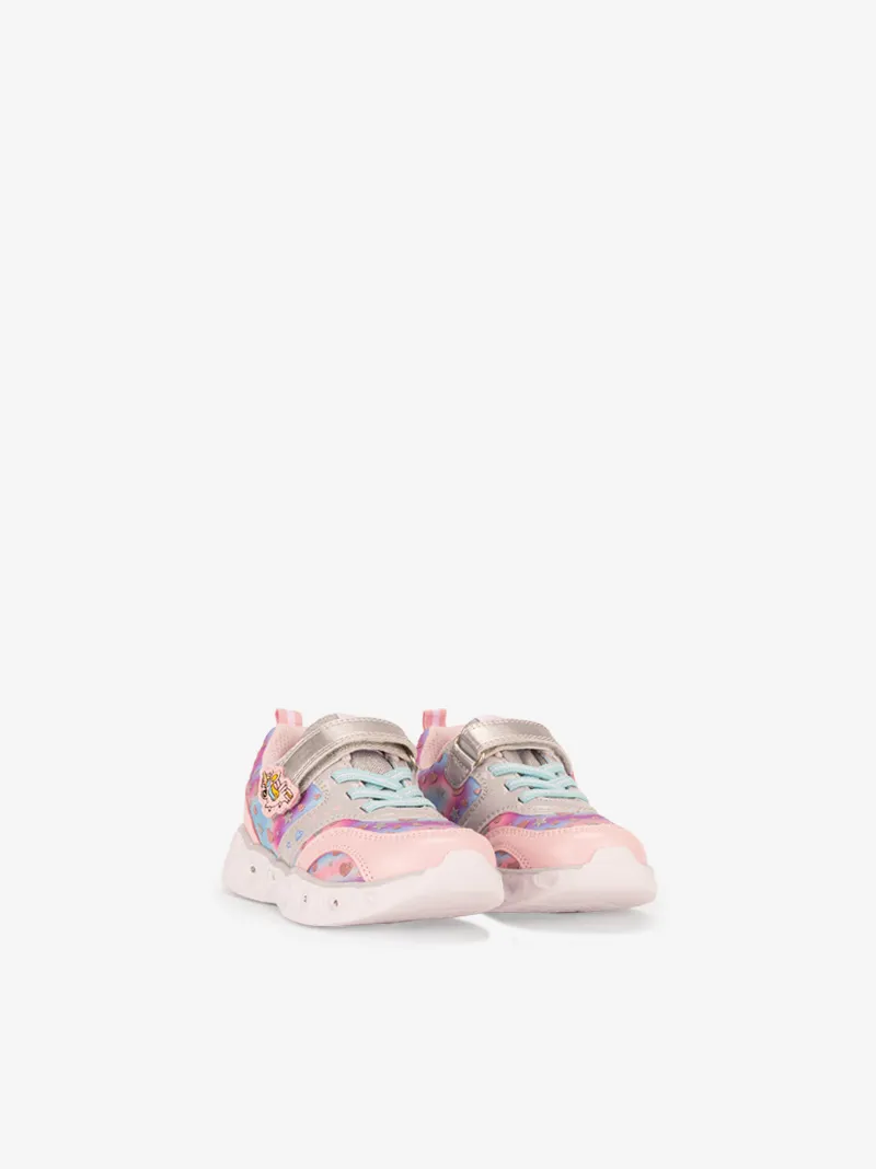 SAPATILHA MULTICOLOR ESTAMPADA DE VELCRO E ATACADOR ELÁSTICO COM SOLA EXTRA LEVE COM LUZES LED