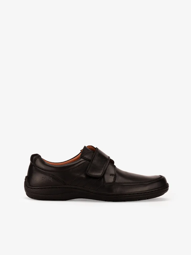 SAPATO EM PELE DE VELCRO COM SOLA CONFORTO