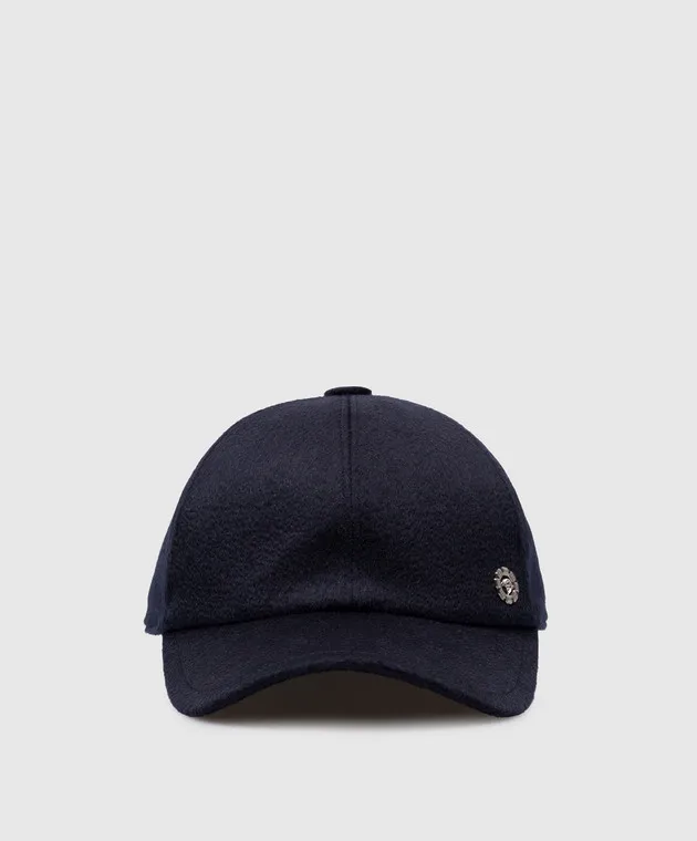 Stefano Ricci Blue cashmere cap with metallic logo