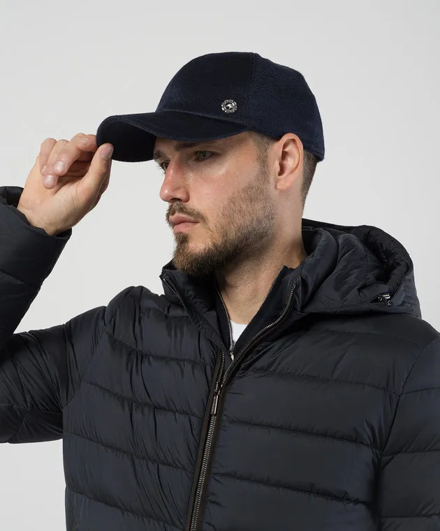 Stefano Ricci Blue cashmere cap with metallic logo