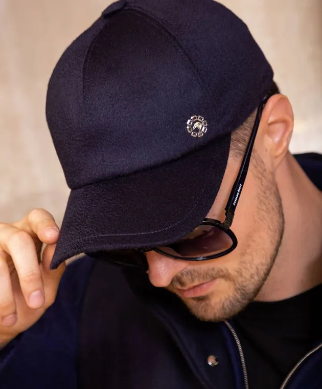 Stefano Ricci Blue cashmere cap with metallic logo