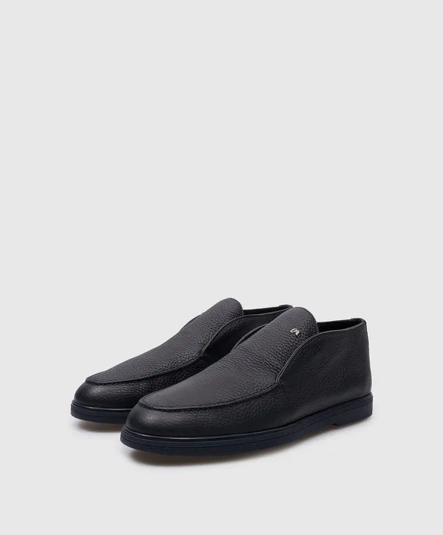 Stefano Ricci Blue leather deserts with metallic logo