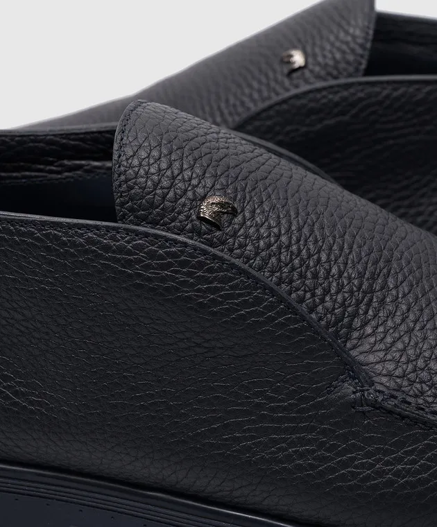 Stefano Ricci Blue leather deserts with metallic logo