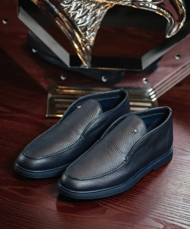Stefano Ricci Blue leather deserts with metallic logo