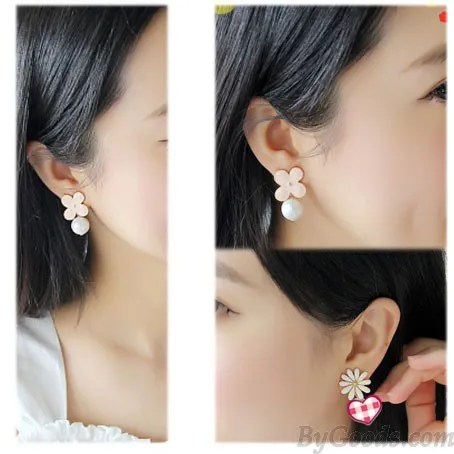 Sweet Cute Daisy Flower Pearl Pendant Asymmetric Fashion Earrings