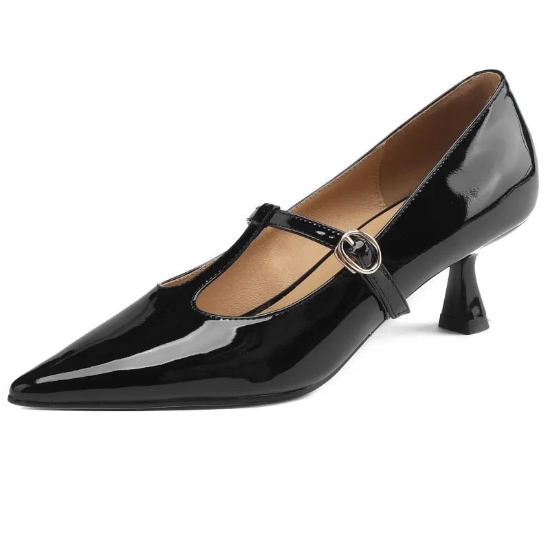 Tacones medianos genuinos de cuero Mujer negro desnudo rojo rojo tacón corta fiesta zapatos de boda zapatos de vestidos grandes