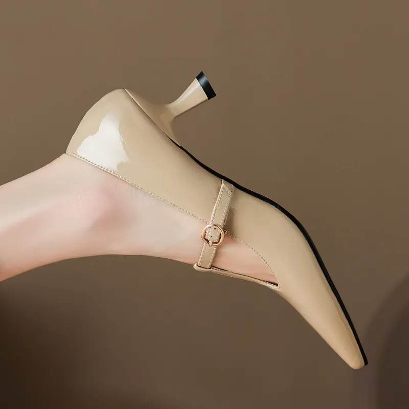 Tacones medianos genuinos de cuero Mujer negro desnudo rojo rojo tacón corta fiesta zapatos de boda zapatos de vestidos grandes