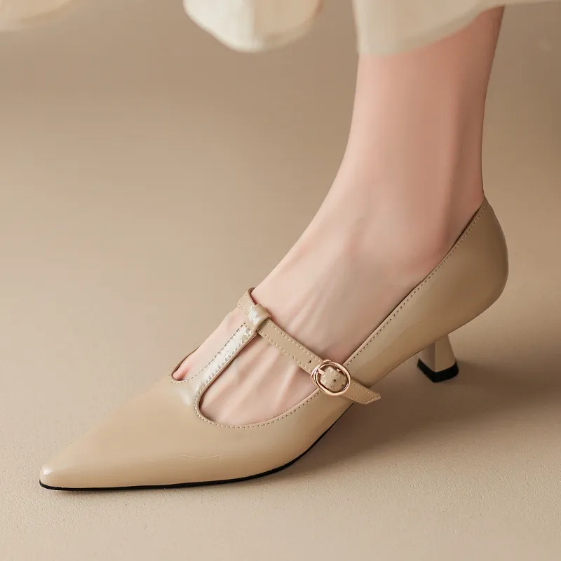 Tacones medianos genuinos de cuero Mujer negro desnudo rojo rojo tacón corta fiesta zapatos de boda zapatos de vestidos grandes