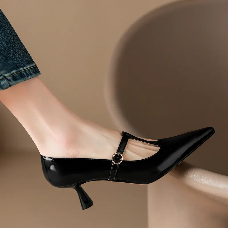 Tacones medianos genuinos de cuero Mujer negro desnudo rojo rojo tacón corta fiesta zapatos de boda zapatos de vestidos grandes