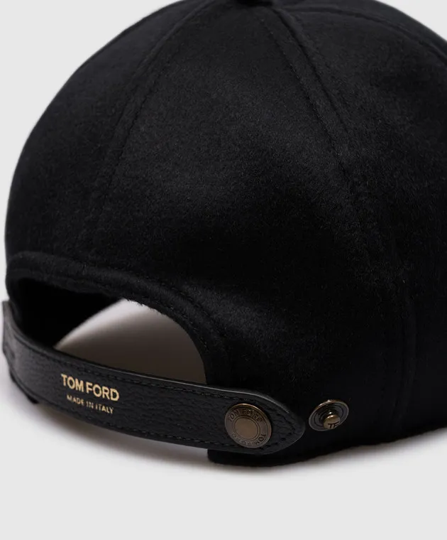 Tom Ford Black cashmere cap with TF logo embroidery