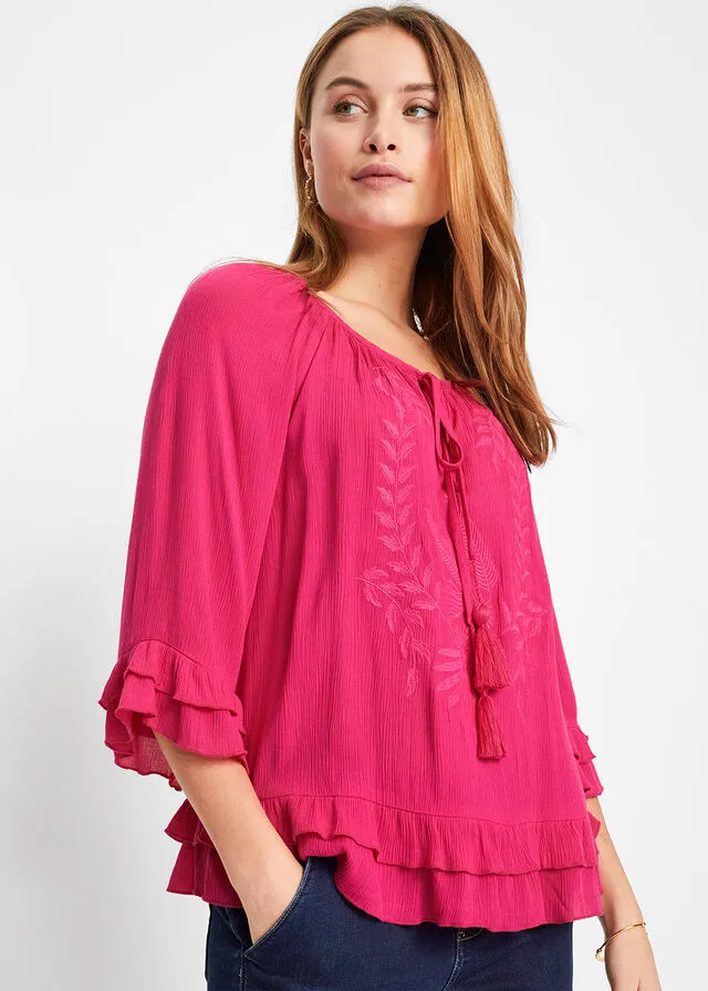 Túnica de viscosa sostenible con bordado Pink lady
