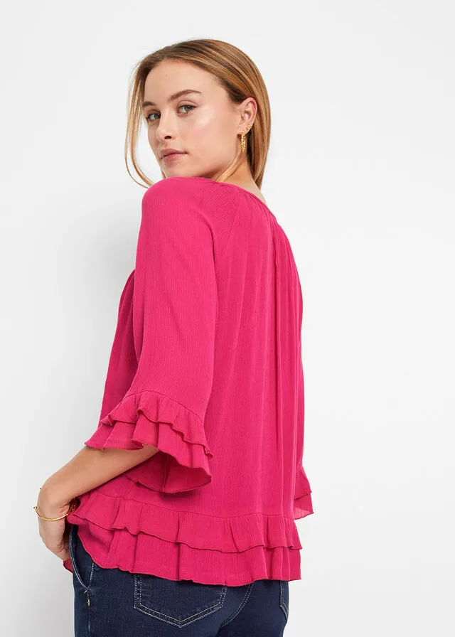 Túnica de viscosa sostenible con bordado Pink lady