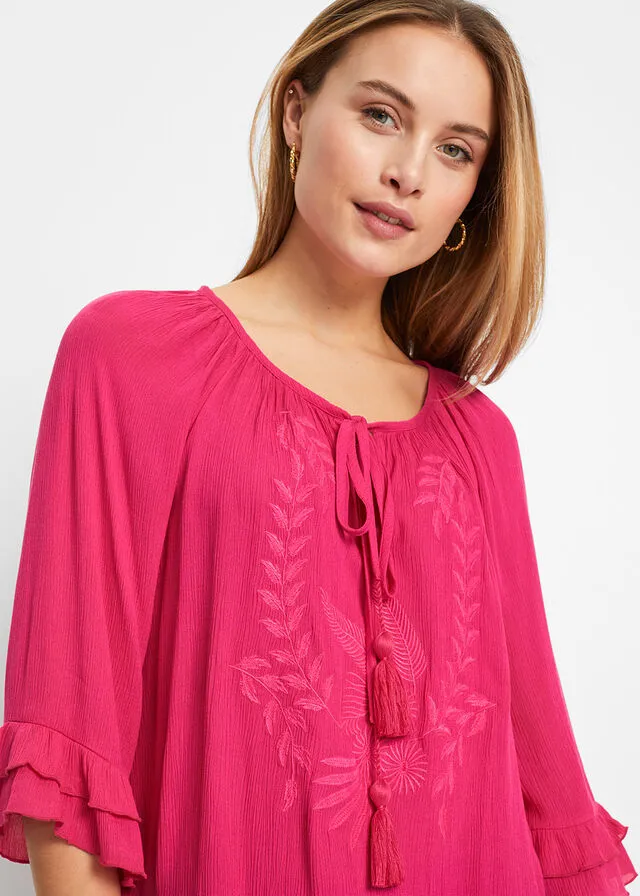 Túnica de viscosa sostenible con bordado Pink lady