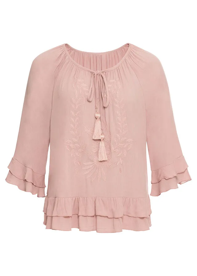 Túnica de viscosa sostenible con bordado Rosa claro