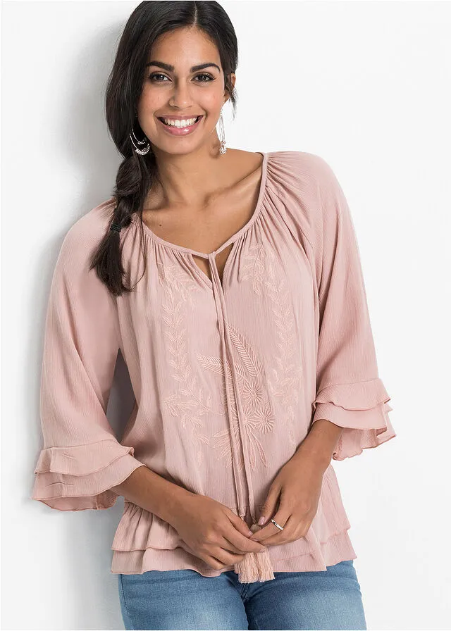 Túnica de viscosa sostenible con bordado Rosa claro