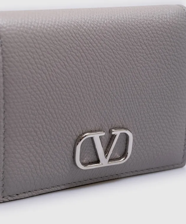 Valentino Gray leather wallet with VLogo Signature logo