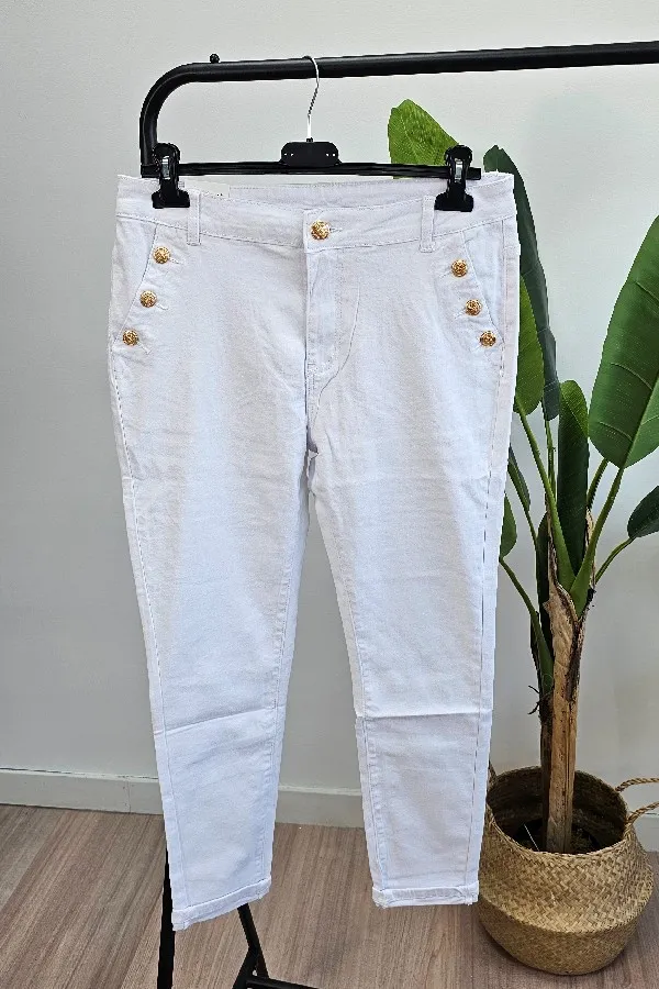 Vaquero Botones Blanco