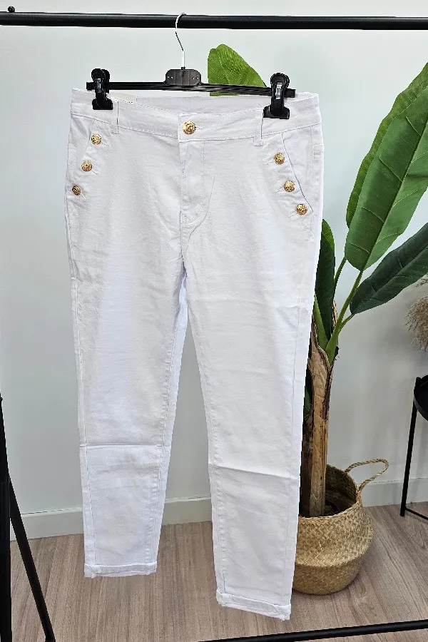 Vaquero Botones Blanco