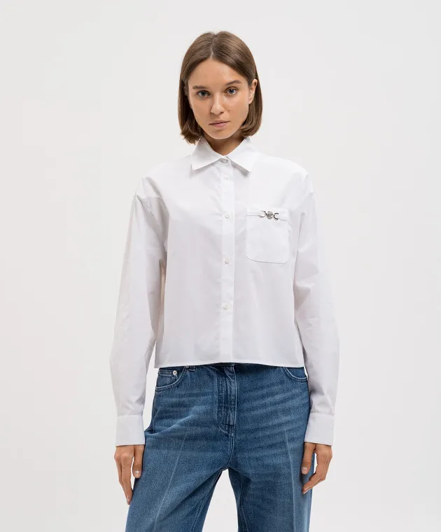 Versace White cropped shirt with metal Medusa logo