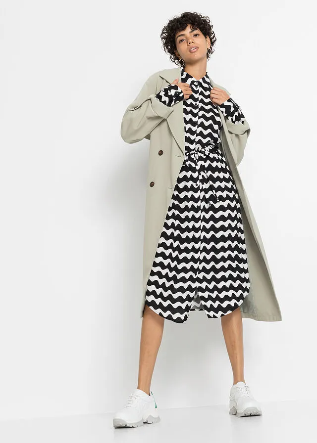 VESTIDO CAMISERO MIDI DE VISCOSA SOSTENIBLE NEGROBLANCO DE RAYAS