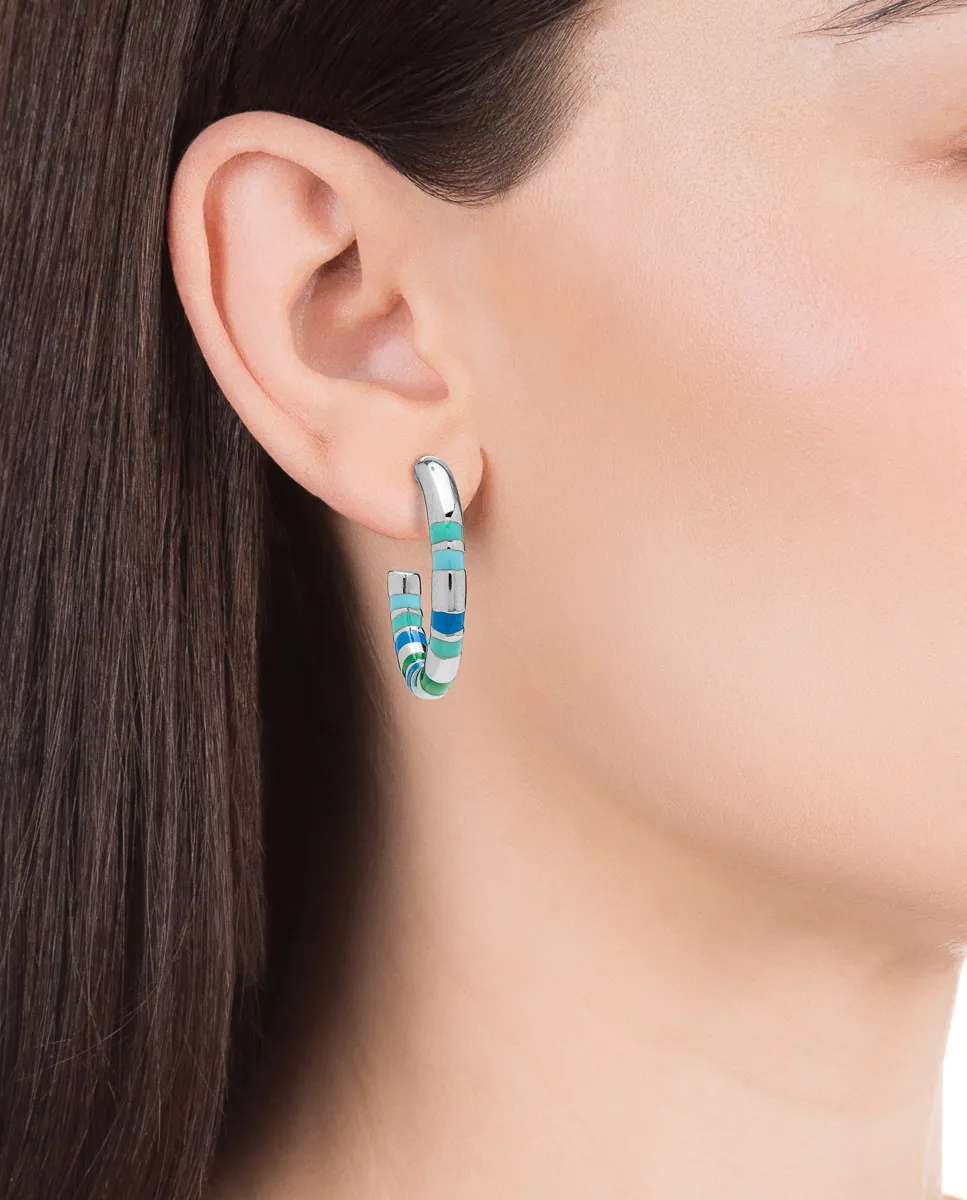 VICEROY Pendientes Chic de acero tipo arco con rayas de esmalte en tonos azules