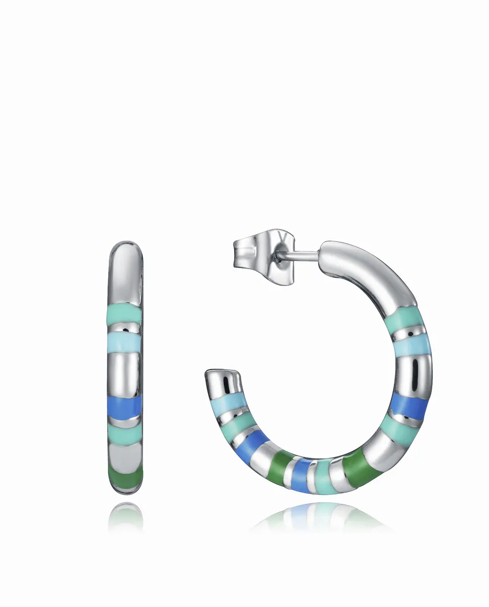VICEROY Pendientes Chic de acero tipo arco con rayas de esmalte en tonos azules