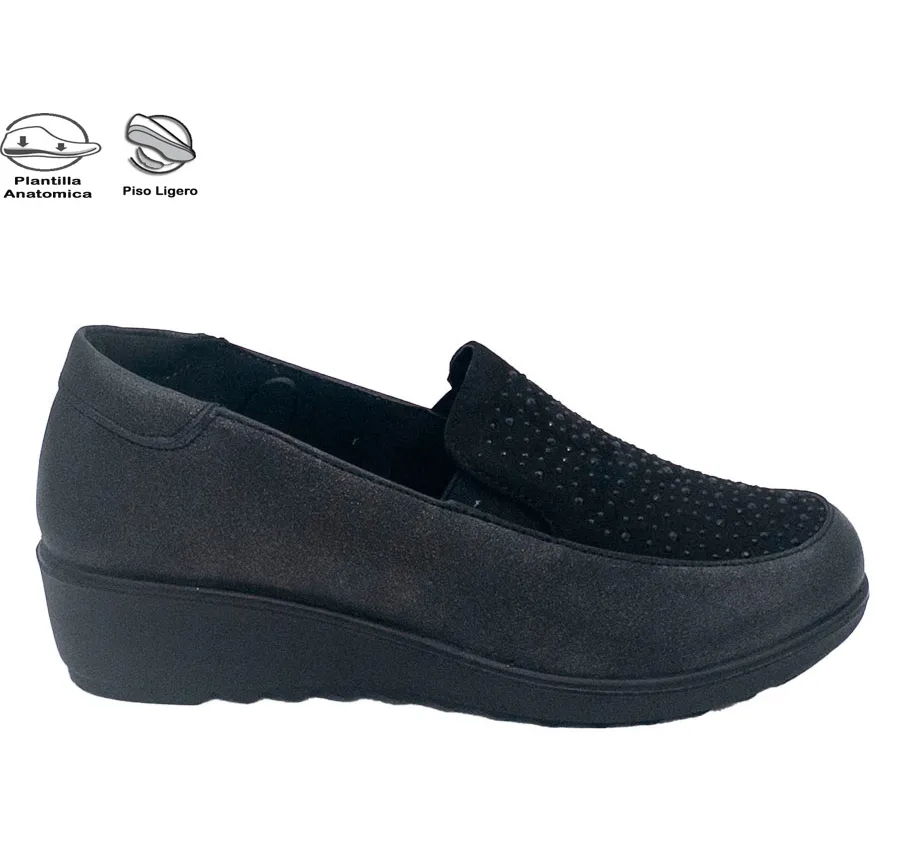 ZAPATO AMARPIES AMD27027 MOCASÍN ELASTICOS COMBINADO CRISTALES NEGRO LIGERO CÓMODO PARA MUJER PLANTILLA ACOLCHADA 28721