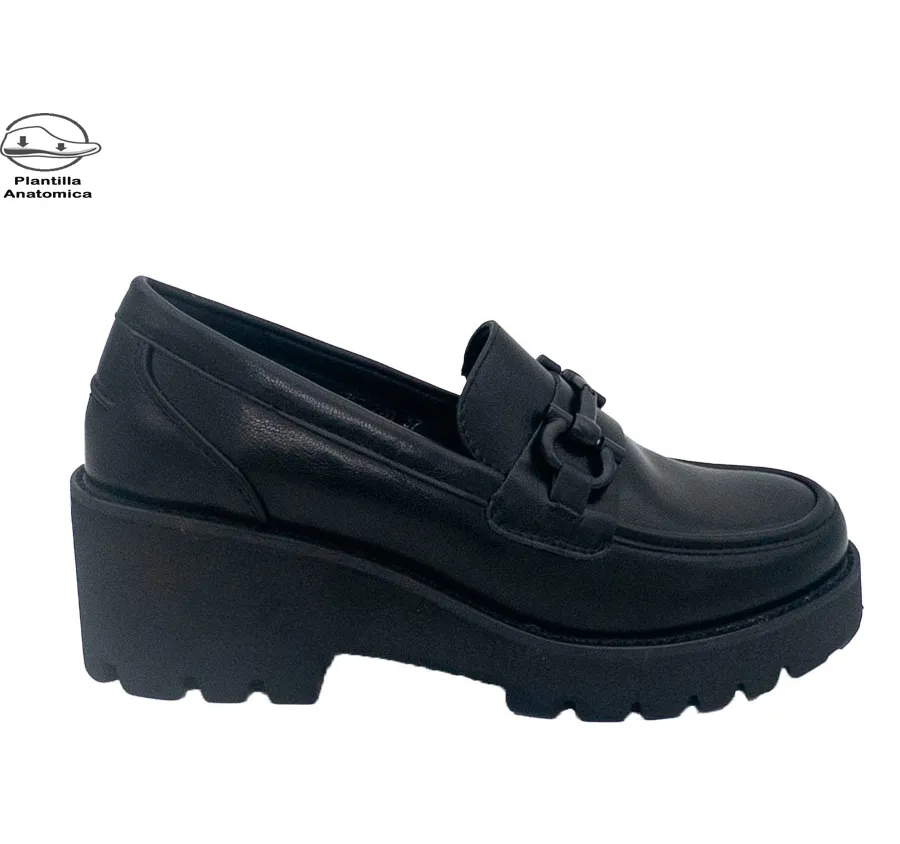 ZAPATO AMARPIES AZS27220 PARA MUJER MOCASÍN PLATAFORMA NEGRO ADORNO METÁLICO NEGRO PLANTILLA ACOLCHADA 28724