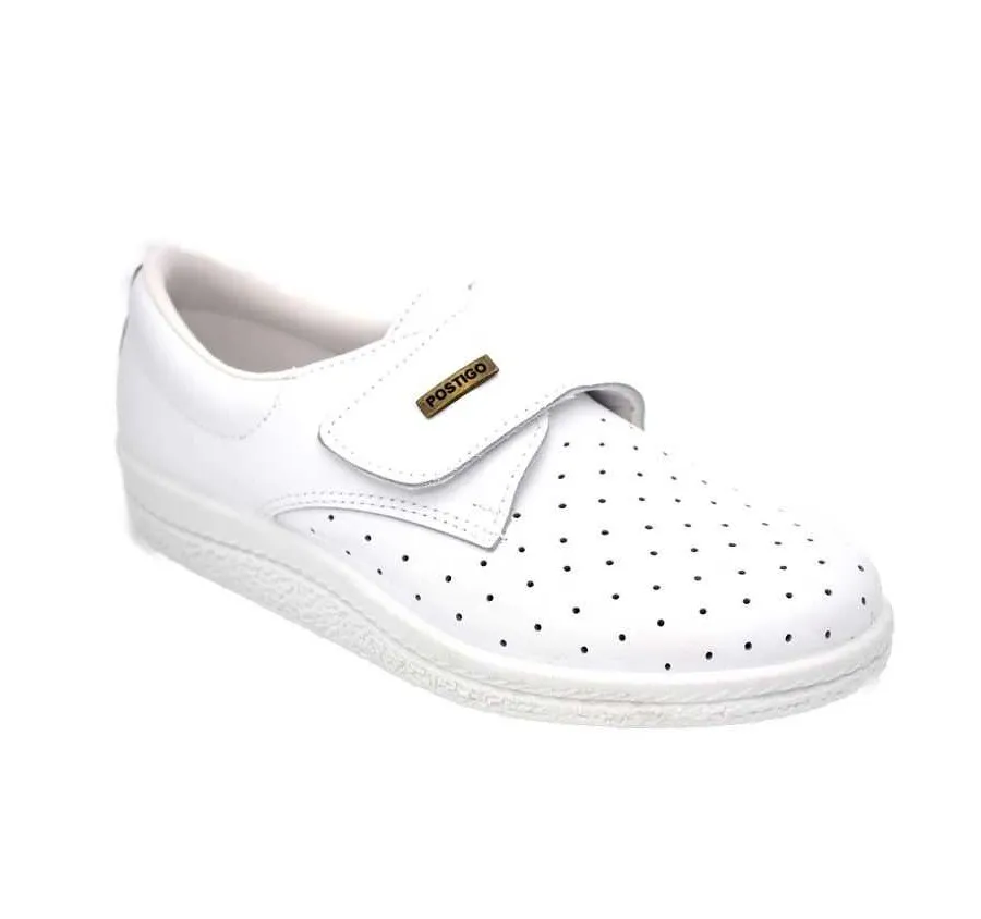 ZAPATO ENFERMERA PARA TRABAJO PIEL ANATÓMICO VELCRO BLANCO 11652