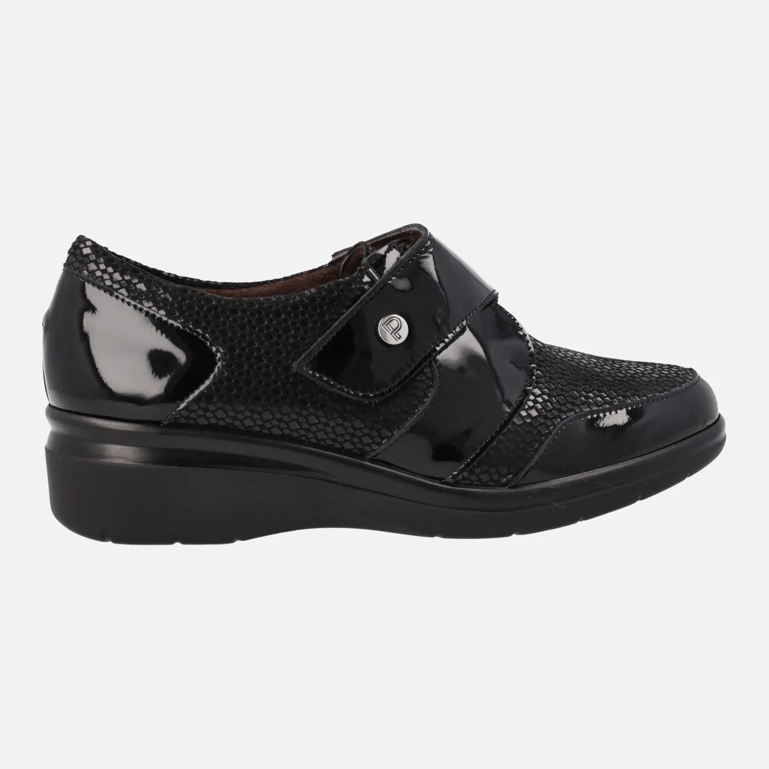 Zapatos confort en combinado negro con cierre de velcro