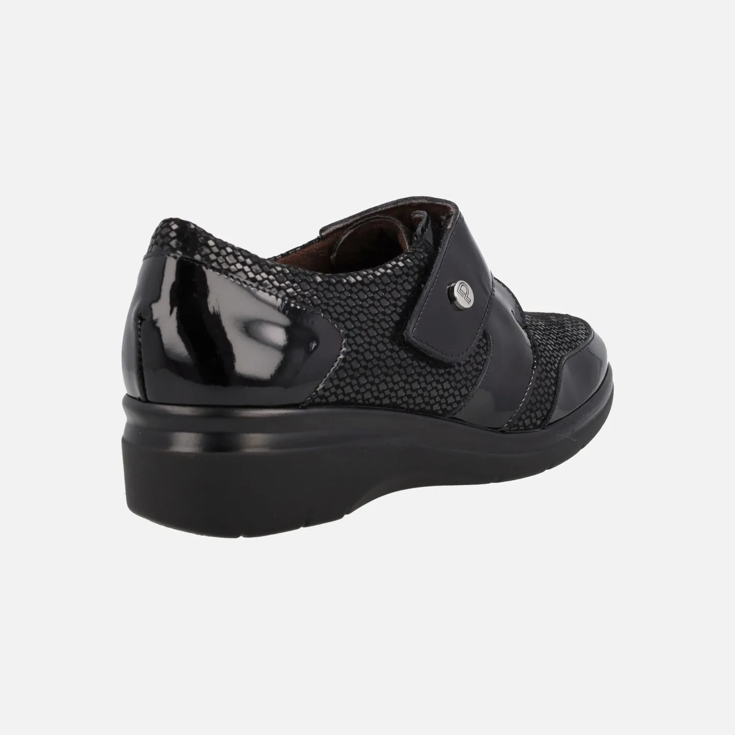 Zapatos confort en combinado negro con cierre de velcro